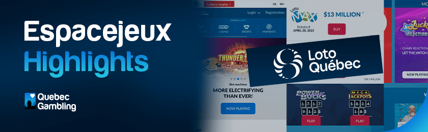 Espacejeux website pages with their logo for Espacejeux Casino highlights
