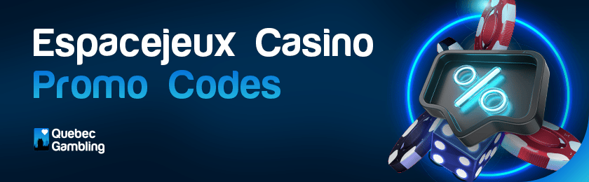 A discount logo with some casino chips and dice for Espacejeux casino promo codes