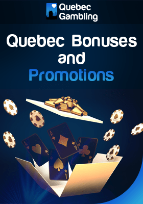 a present box with casino cards and chips coming out of it representing Quebec bonuses and promotions
