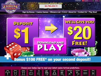 Zodiac Casino website screenshot