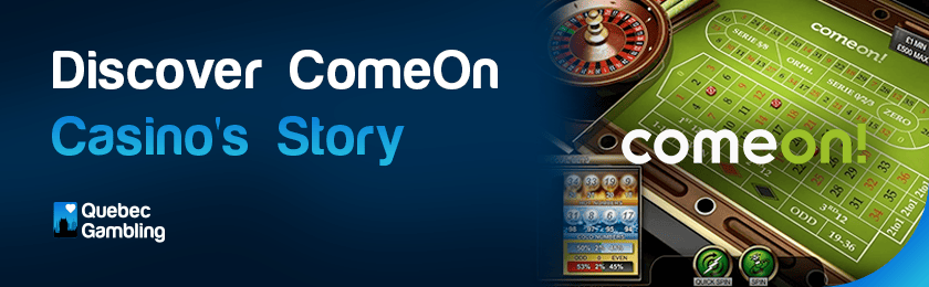 A ComeOn casino logo with some gaming items explains their history