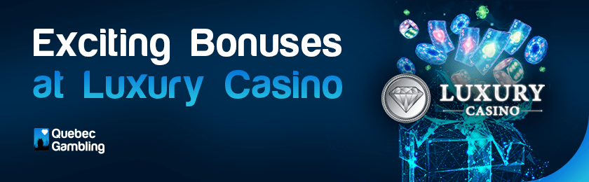 Different gaming items with a casino logo for Luxury Casino bonuses and promotions