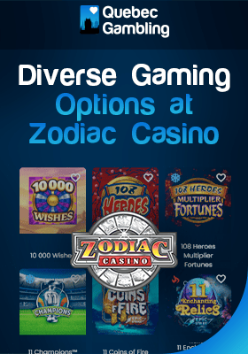 Zodiac Casino gaming library with their logo for different game selection